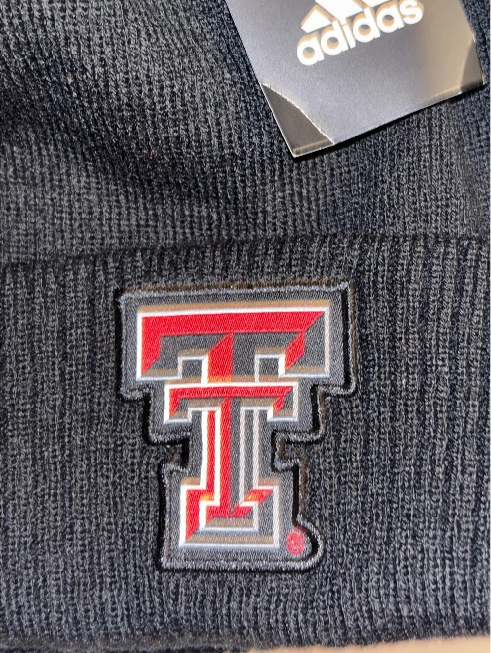 Adidas Texas Tech Red Raiders Pom Beanie Black Cuffed Knit Hat NWT OSFM